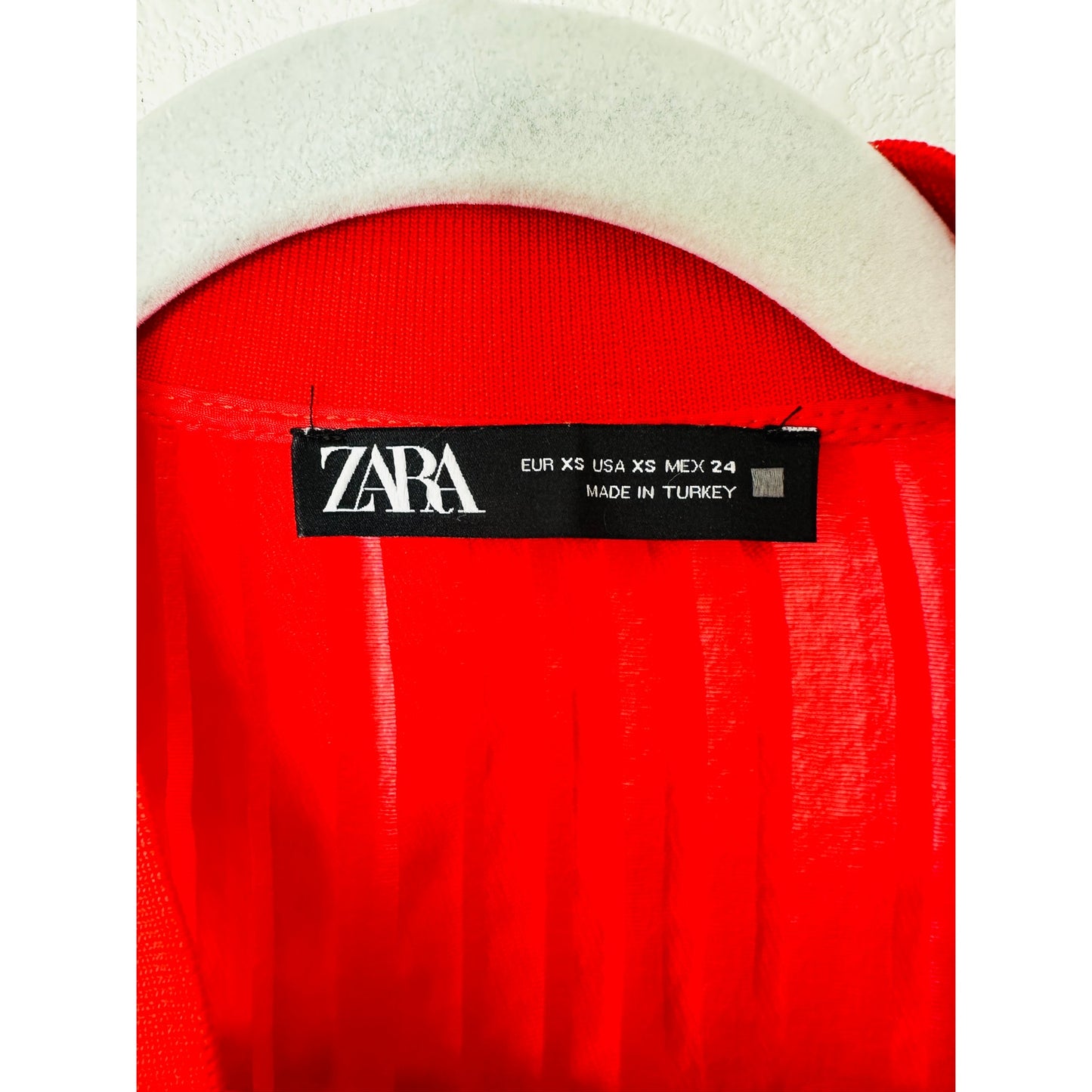 Zara Red Organza Sheer Striped Bomber Jacket Front Zip XS