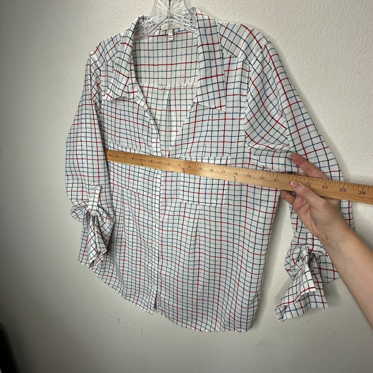 Joie White Red Blue Black & Green Plaid Front Button Pockets Long Sleeve Shirt L