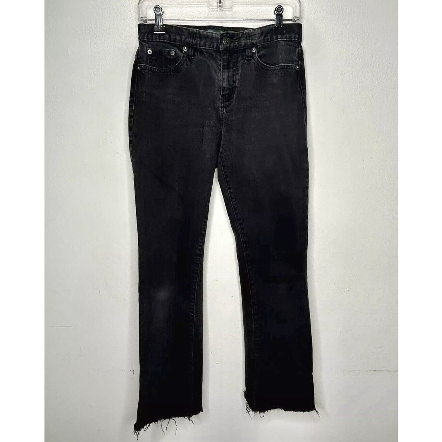 Ralph Lauren Washed Black Raw Hem Slim Fit Classic Straight Jeans Size 2