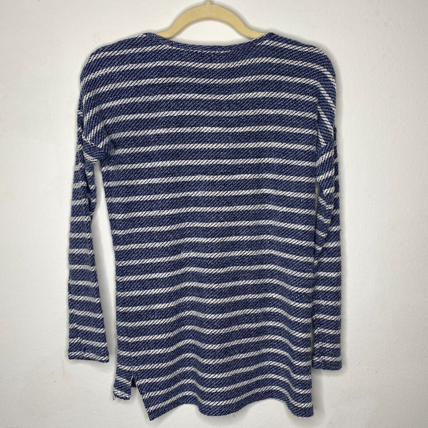 Paige Navy Blue White Martine Stripe Drop Shoulder Long Sleeve VNeck Sweater XS