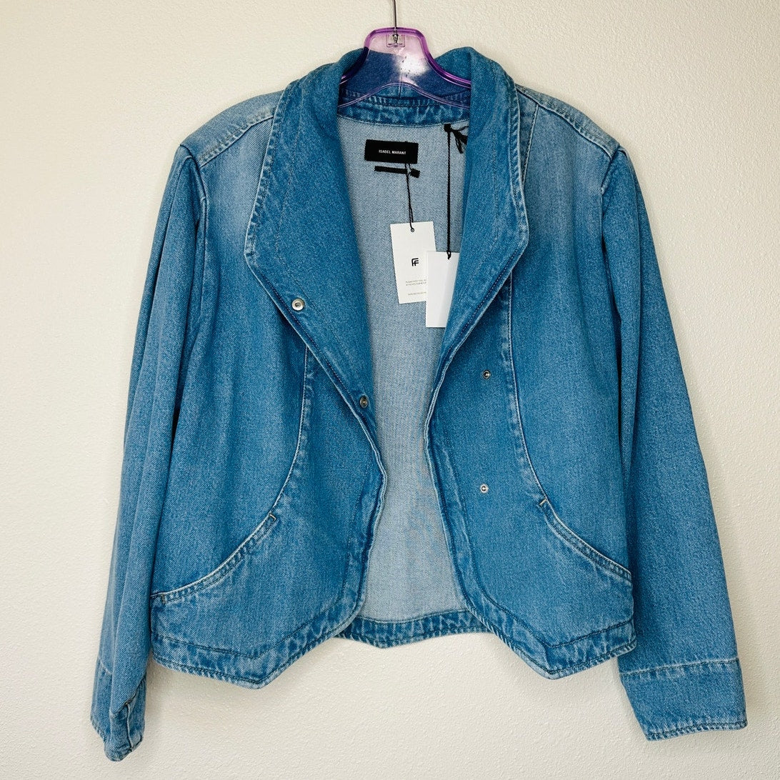 NWT Isabel Marant Medium Wash Pauline Snap Front Denim Jean Jacket 40 / L