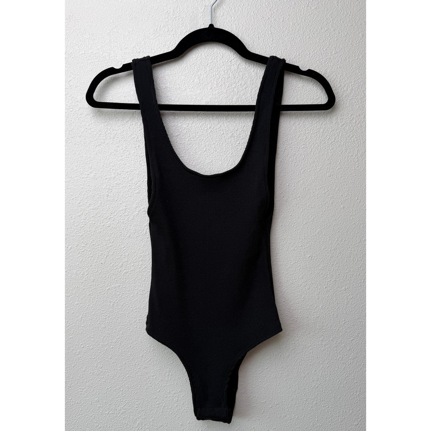 Dance & Marvel Black Ribbed Scoop Back Bodysuit S