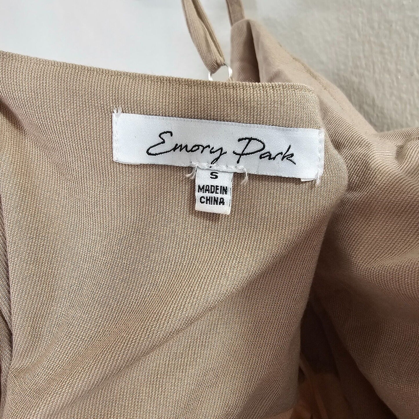 Emory Park Stretch Beige Maxi Side Drawstring Square-Neck Side Zip Split Dress S