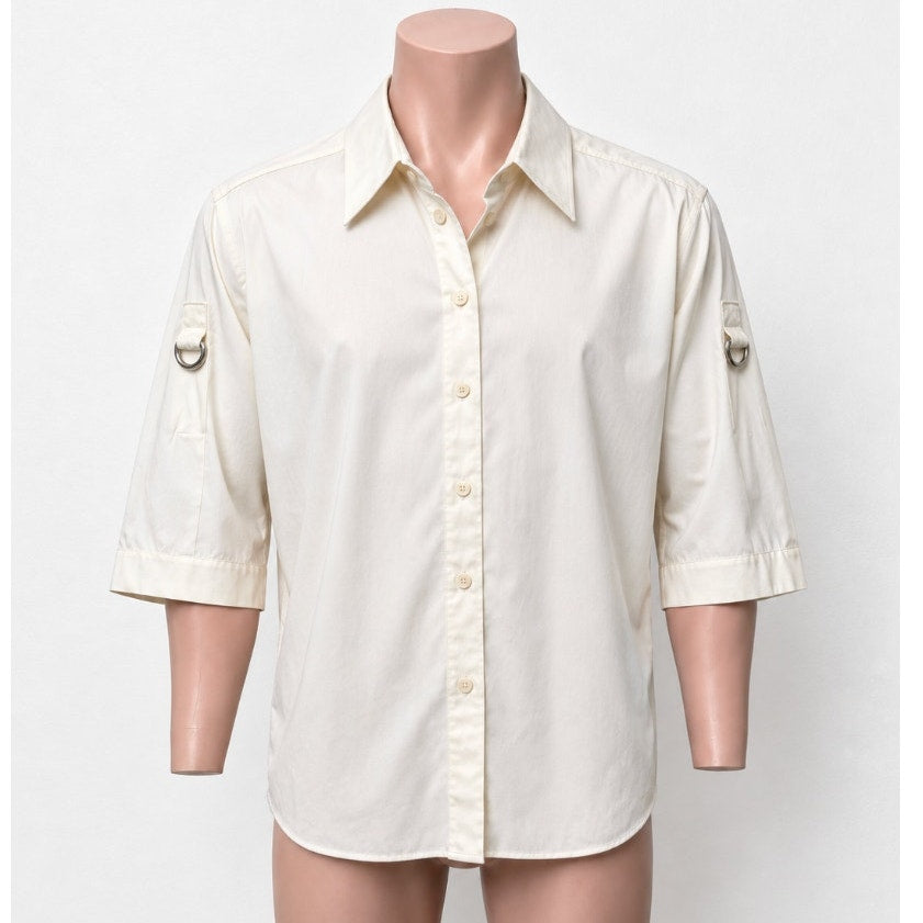 NWT Givenchy Shirt Cream Mens US L Roll Tab Sleeves