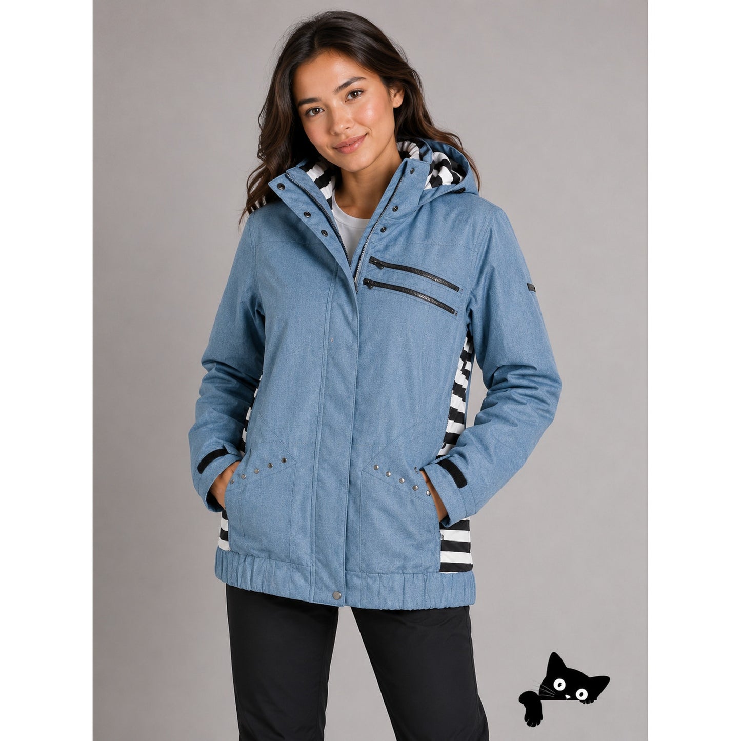 Roxy Kjersti Buaas Retro Blue Denim Removable Hood Zip Jacket S