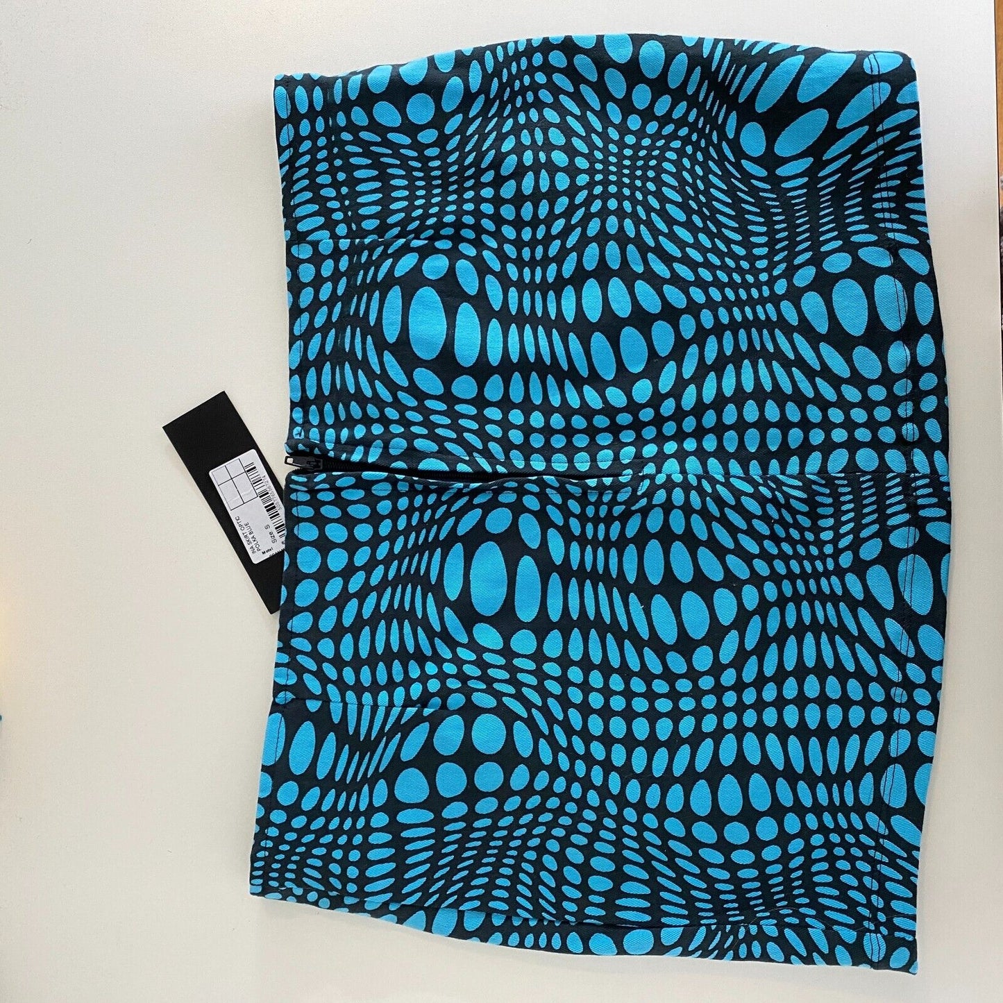 NWT Motel Ina Bodycon Mini Fitted Skirt Optic Polka Blue & Black Zip Back Small