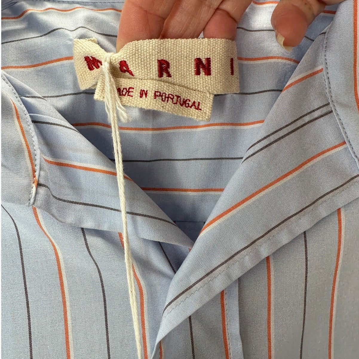 NWT Marni Camicia Organic Striped Cotton Poplin Iris Blue Collared Shirt 42 / 10