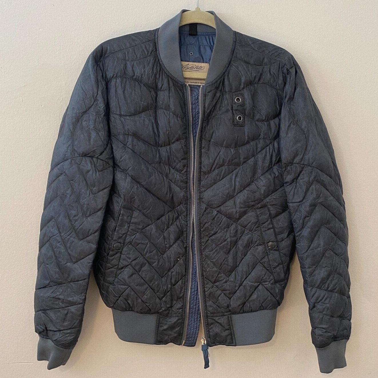Blauer Nylolite Blue Gray Quilted Super Soft Down Zip Bomber Jacket Coat Medium