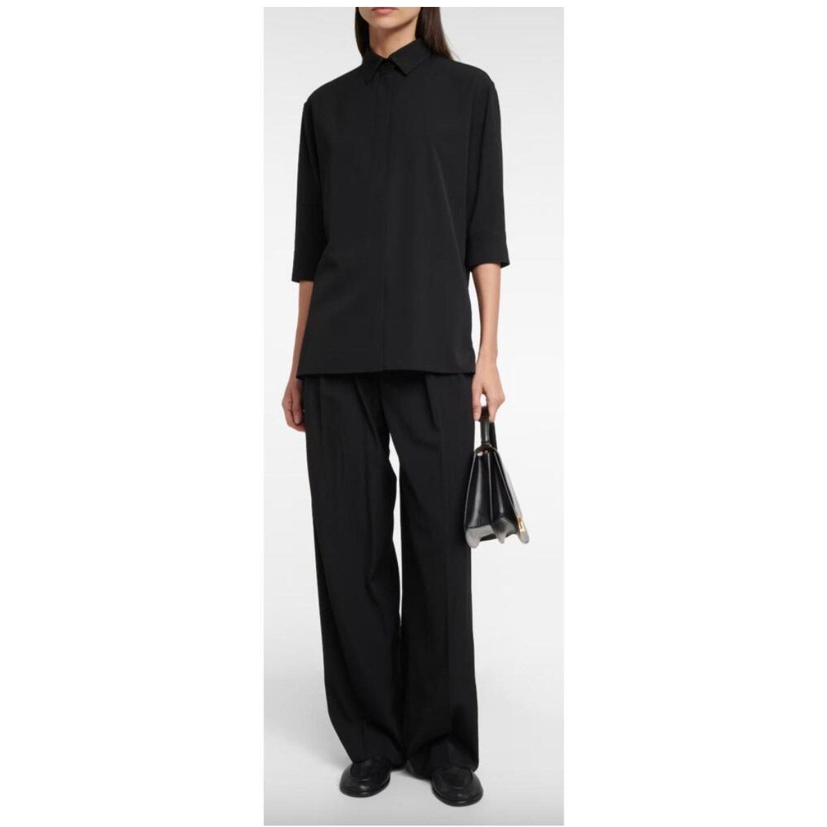 The Row Elada Wool-Blend Shirt Black Women’s US 10 3/4 Sleeve