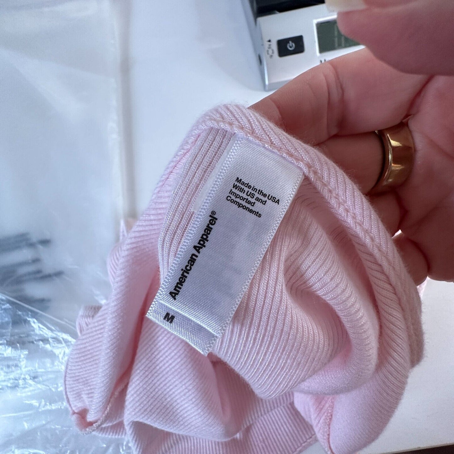 American Apparel Pink Rib Knit Spaghetti Strap Scoop Neck U-Back Bodysuit Medium