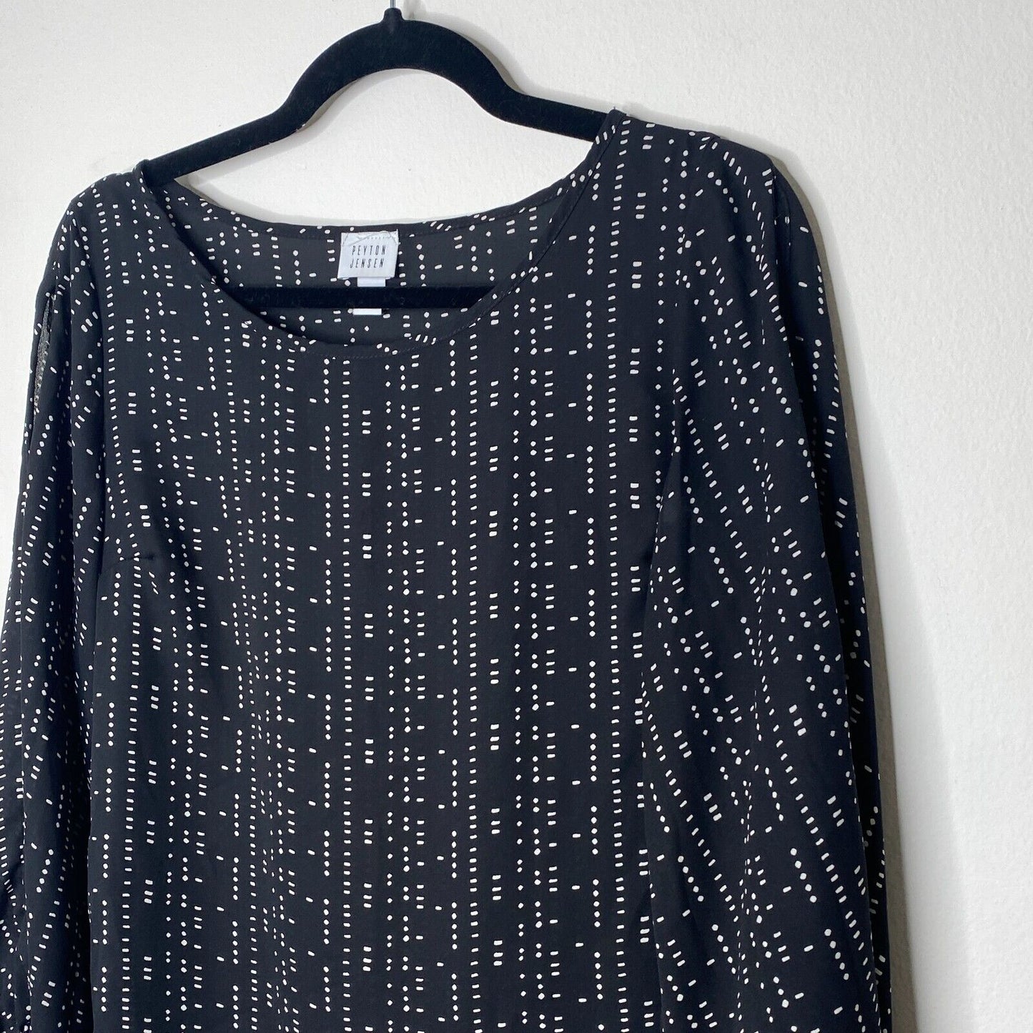 Peyton Jensen Black White Striped Long Sleeve Round Neck Blouse XS