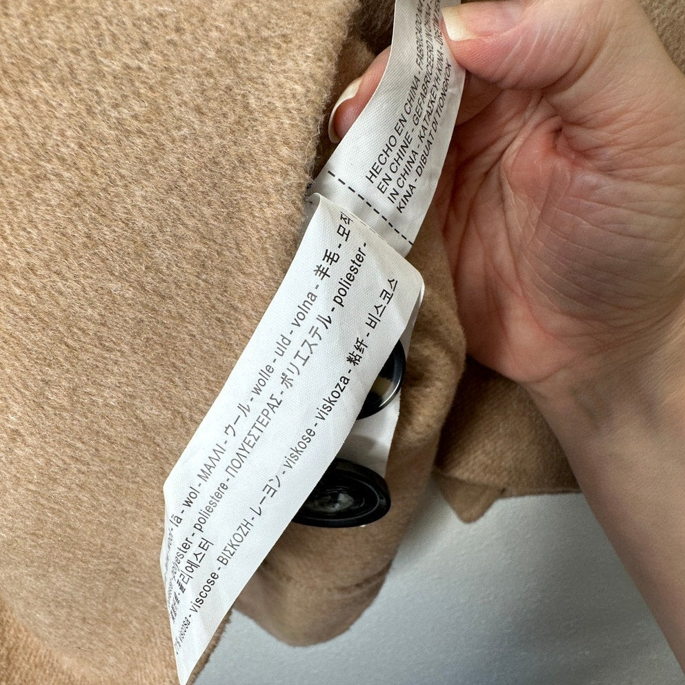 Zara Tan Fuzzy 3/4 Sleeve High Low Front Button Jacket Small