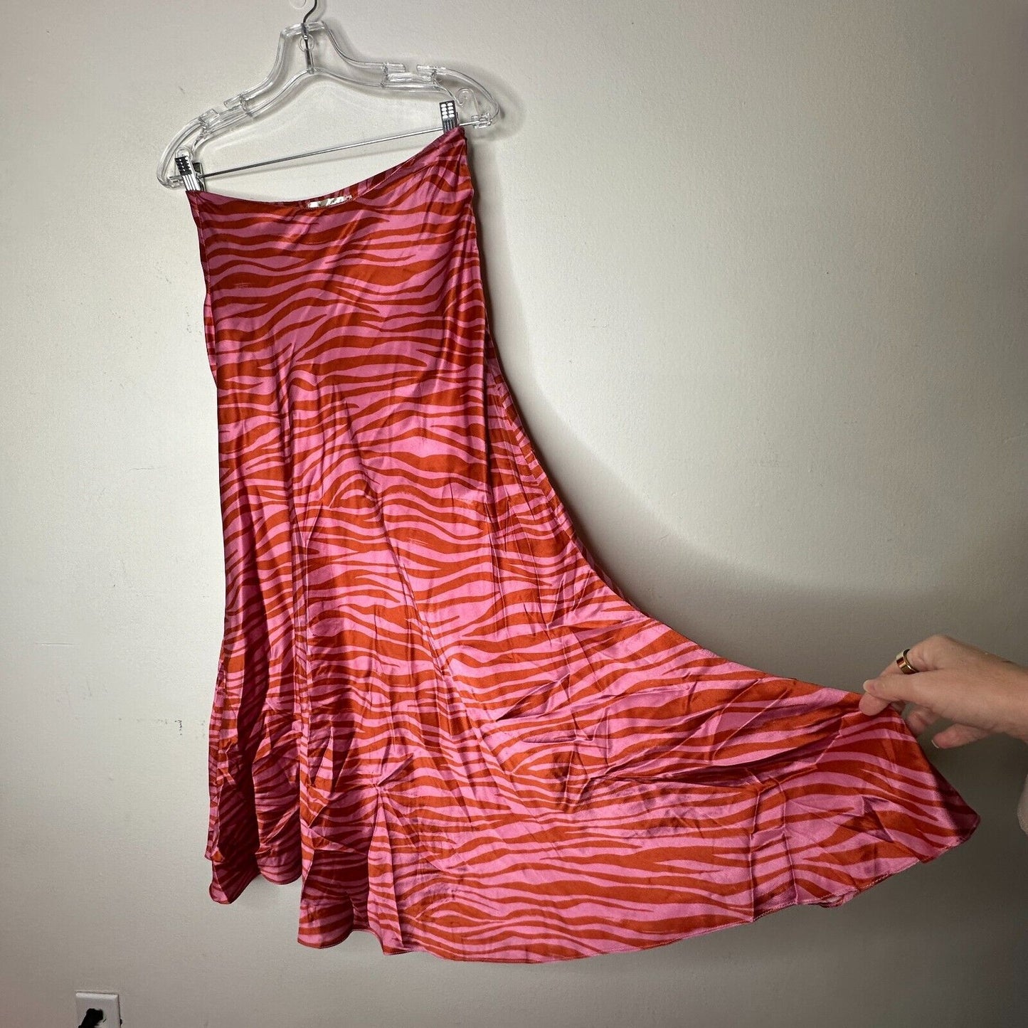 Monika Rust Orange Pink Patti Animal Print Maxi Skirt 100% Pure Silk XS