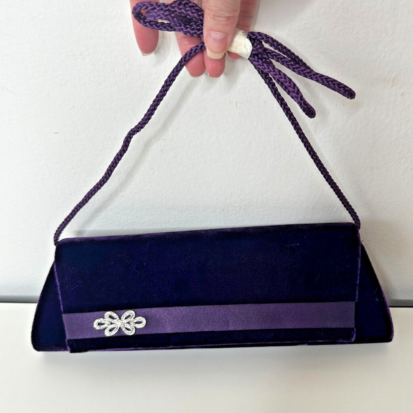 Savannah Purple Velour Clutch Rhinestone Embellished Hidden Rope Strap Clutch