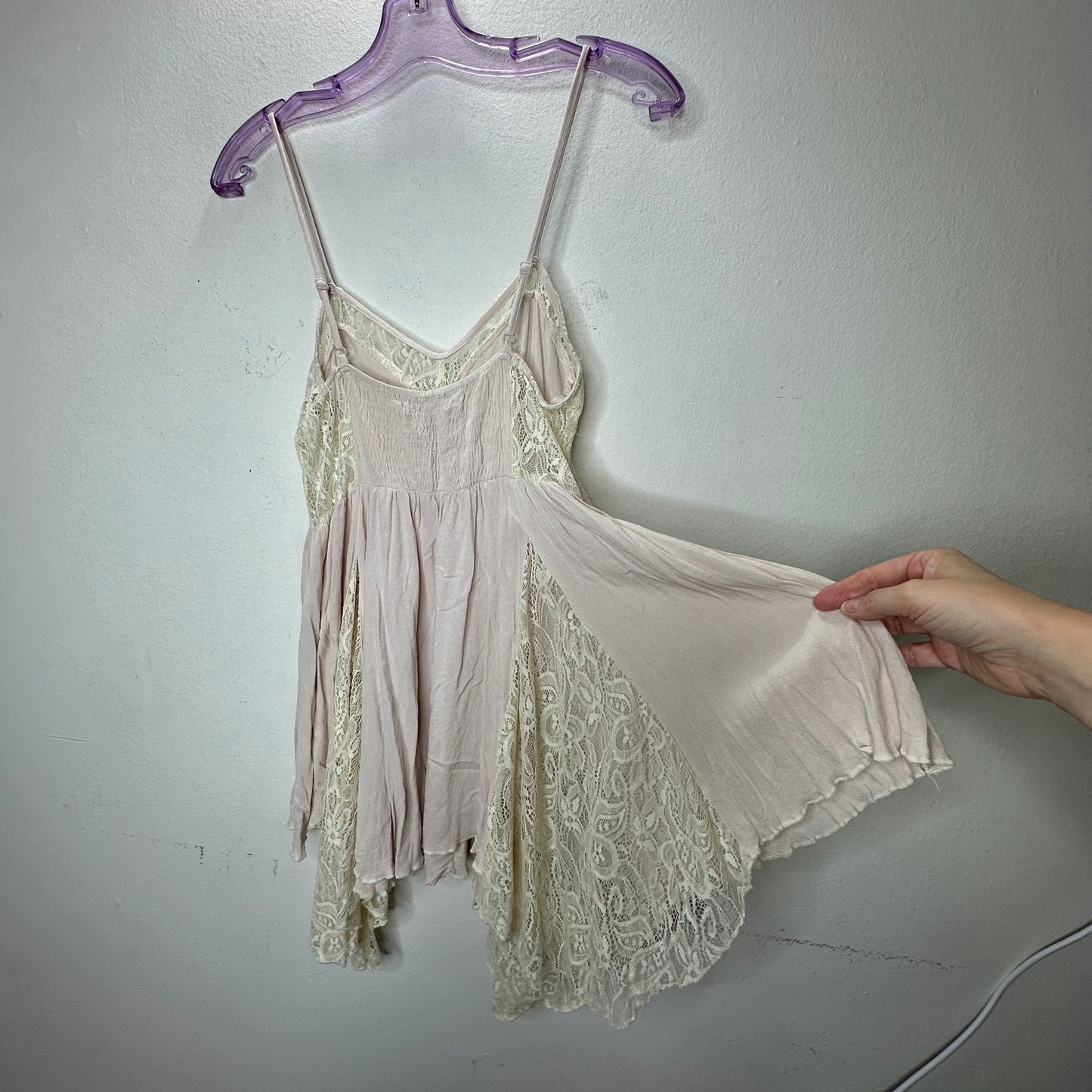 Catch Me Light Pink & Cream Lace Babydoll Mini Dress Small