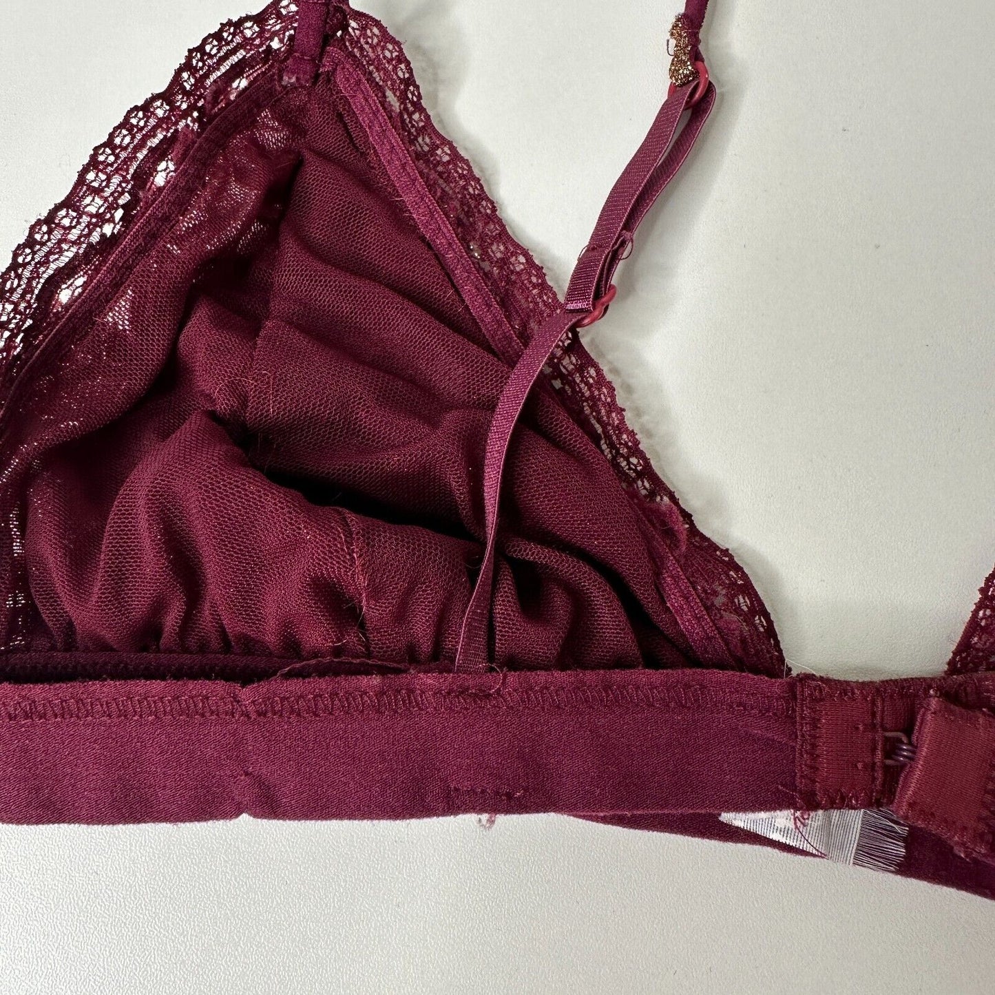 Burgundy With Gold Shimmer Triangle Bralette Adjustable Spaghetti Straps Medium