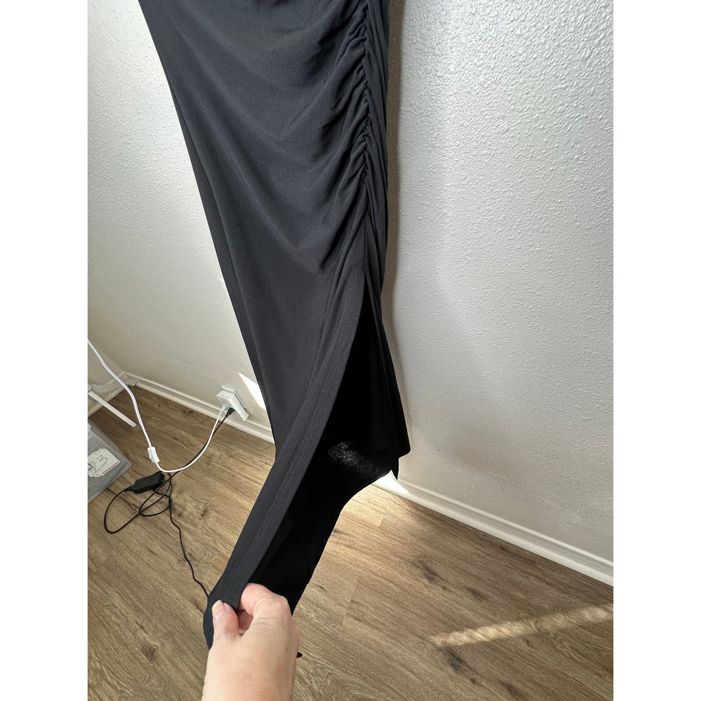 VICI Black Elisabeth Mock Neck Cap Sleeve Side Slit Ruched Midi Dress XS