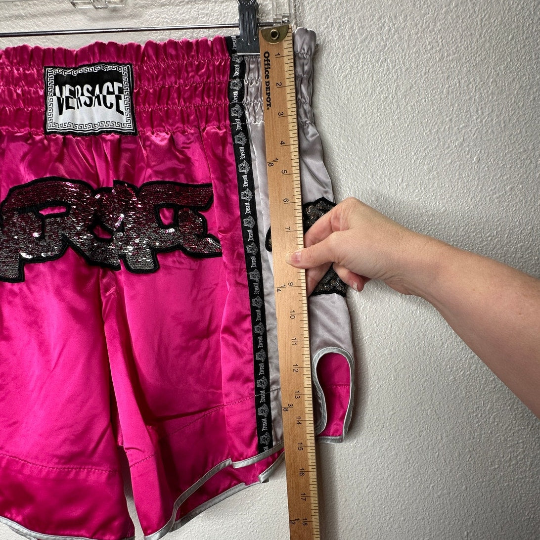 Versace Muay Thai Boxing Shorts Pink Silver Versace Medusa Patch 50 / L