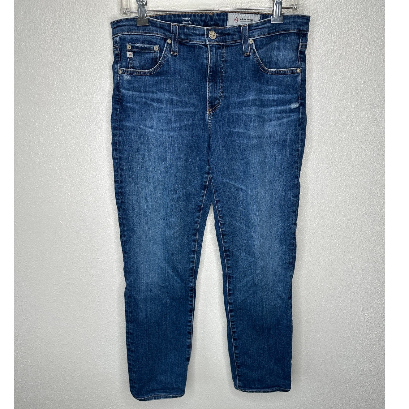 AG Medium Dark Wash Prima Cigarette Leg Whiskered Jeans 30R