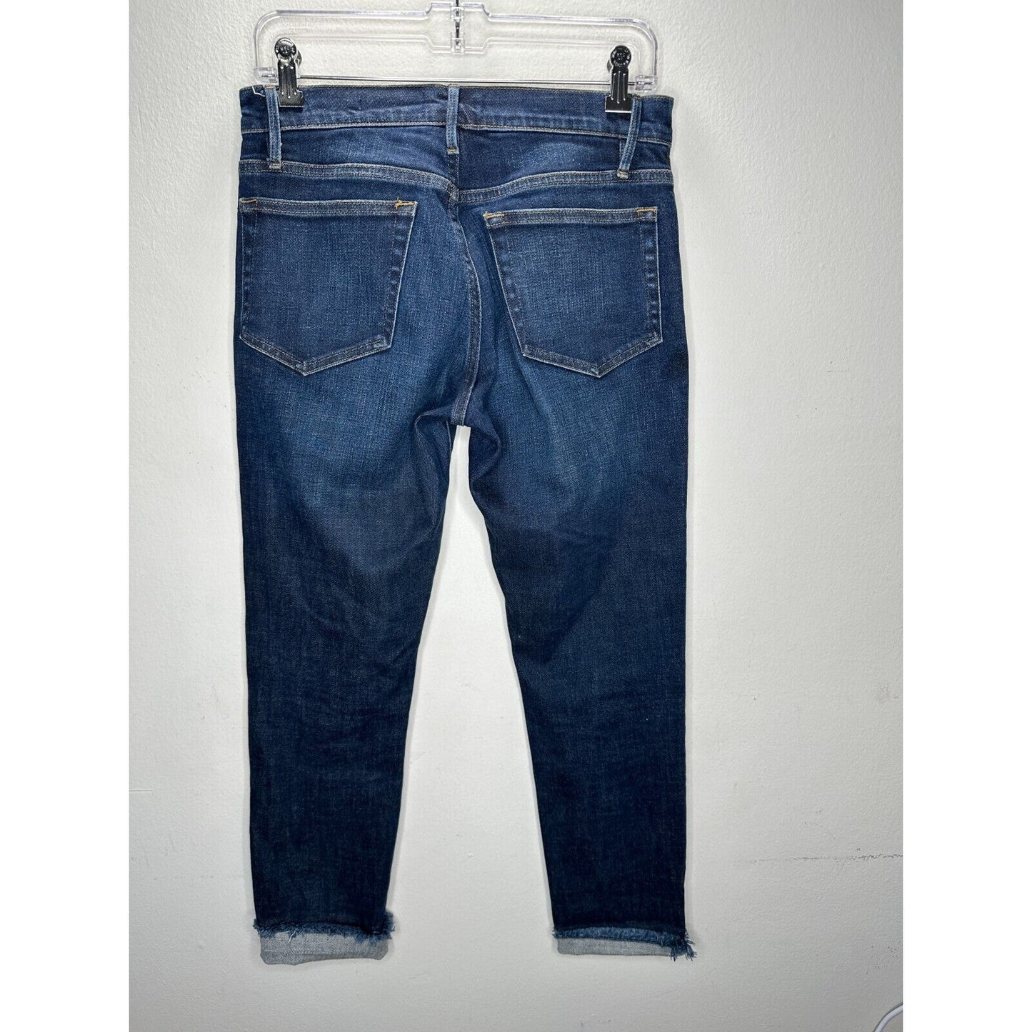 Frame Denim Le Boy Pondview Cropped Frayed Hem Straight Leg Jean Dark Wash 27