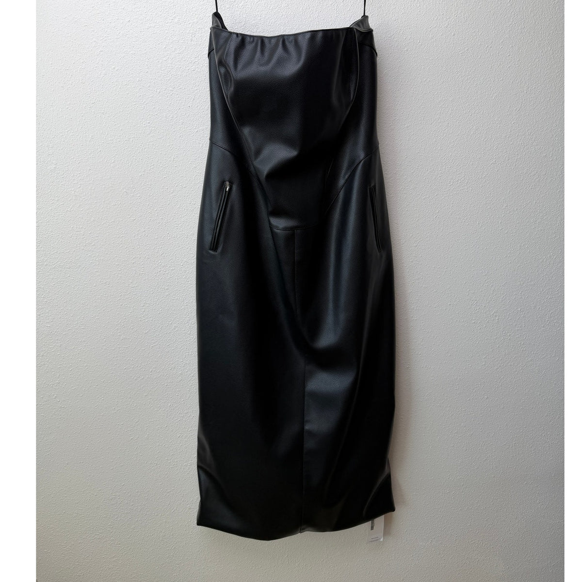 NWT KHY Black Faux Leather Strapless Dress Womens XL
