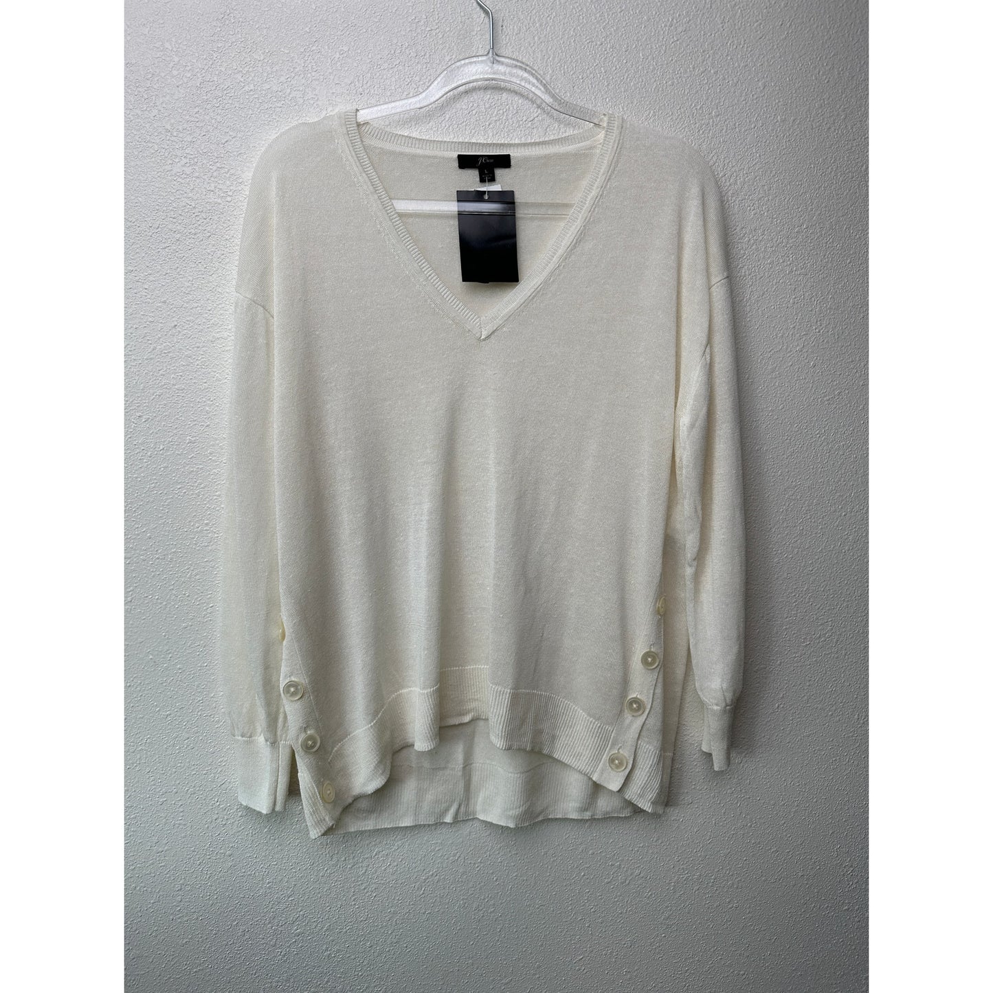 NWT J Crew Linen Blend V-Neck Sweater Ivory Women's US L
