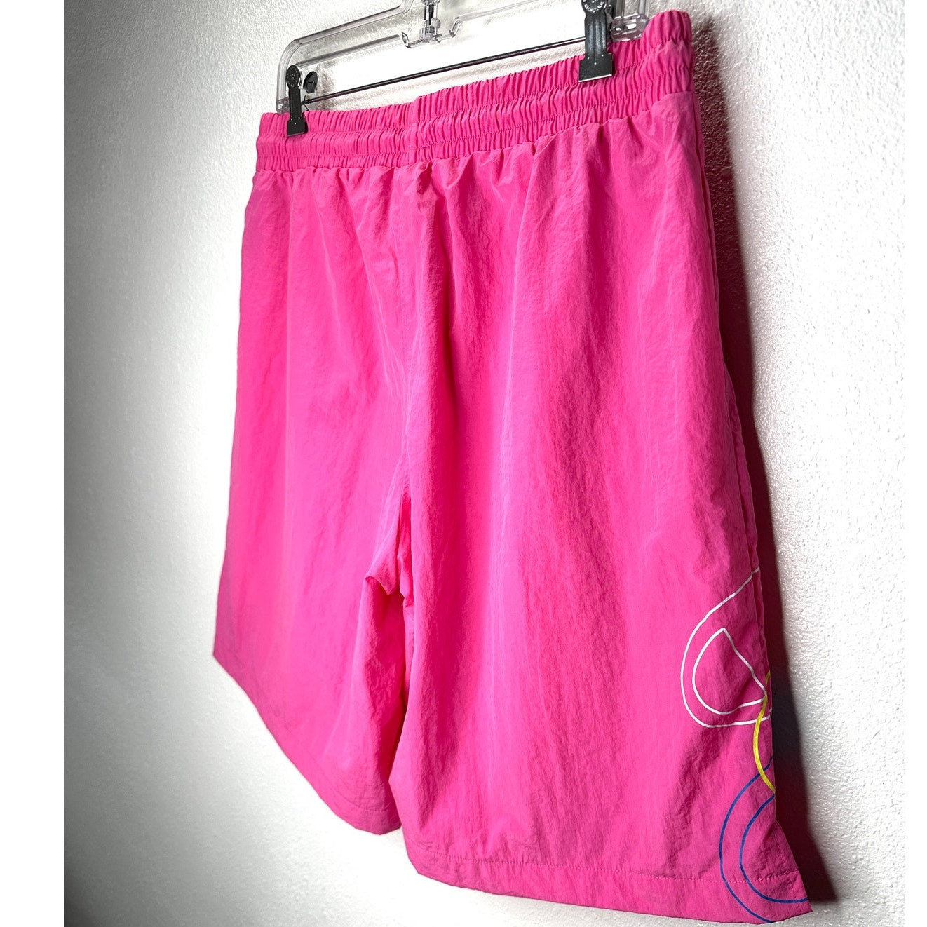Champion Pink Lightweight Crinkle Nylon Lined Shorts Color Pop Logo L