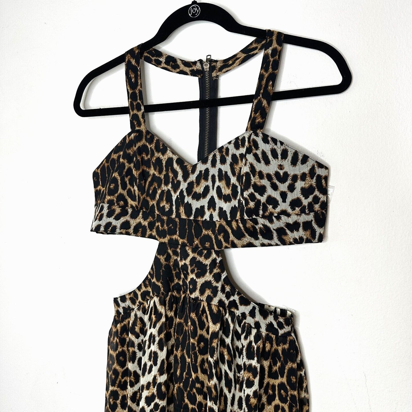 Xtaren Cheetah Print Strappy Hi-Low Open Side Sweetheart Neck Zip Back Dress S