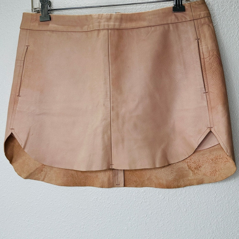 Michelle Mason Light Peach Blush Lambskin Leather Baseball Hem Mini Skirt 4