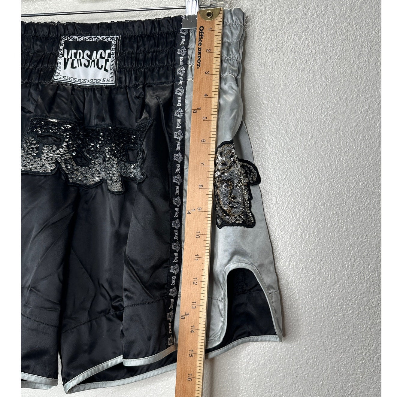 Versace Muay Thai Boxing Shorts Black & Silver Sequin 48 / M