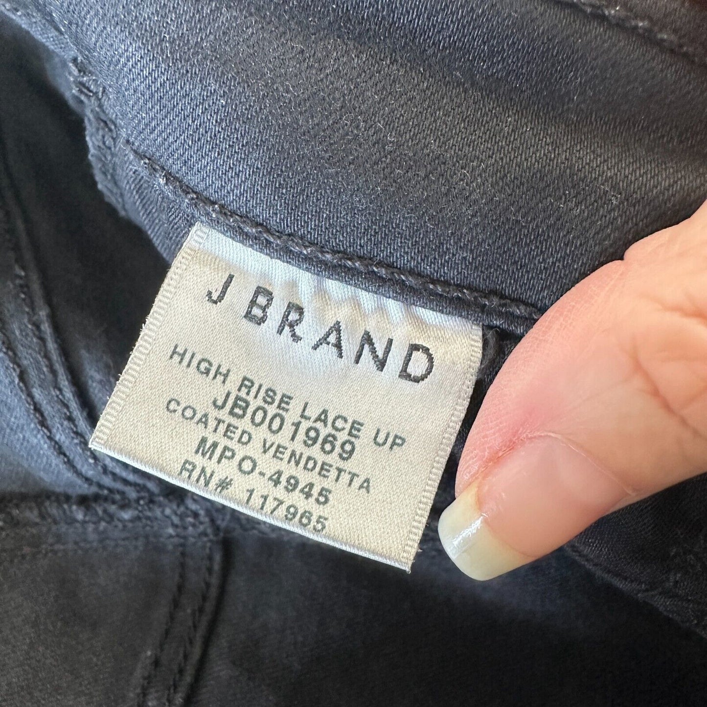 J Brand Steph Shep Charcoal Black High-Rise Laced Up Skinny Jean Vendetta 25
