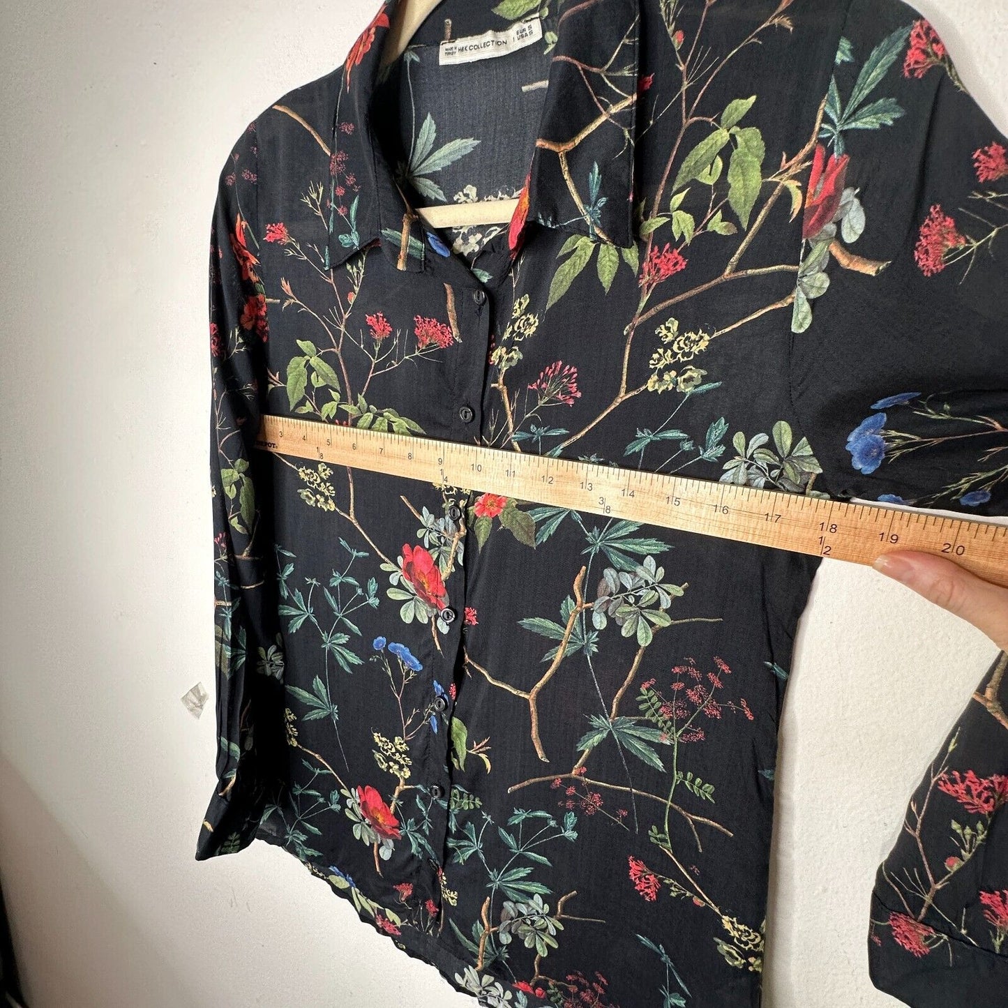 H&K Collection Botanical Floral Black Pink Blue Green Button Up Lightweight Top