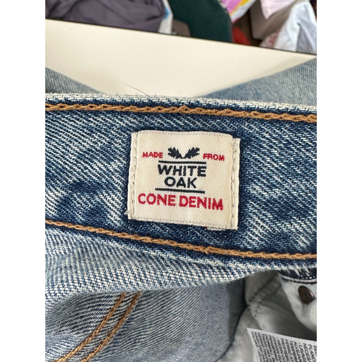 Levis White Oak Cone Denim Light Medium Wash Button Fly Distressed Slim Leg Jean