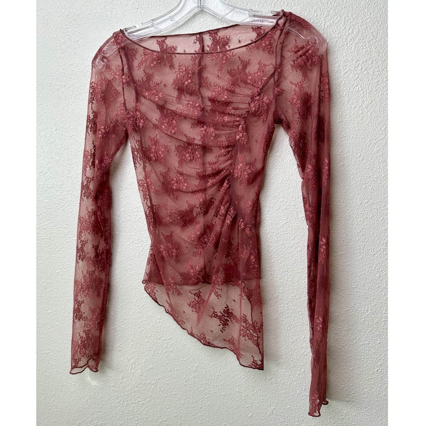 Free People Mauve Sheer Ruched Lace Top XS