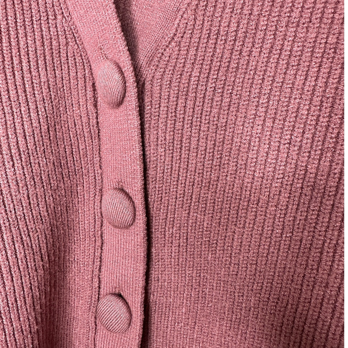 ZARA Mauve Balloon Sleeve V-Neck Cropped Button Chunky Knit Cardigan Sweater M