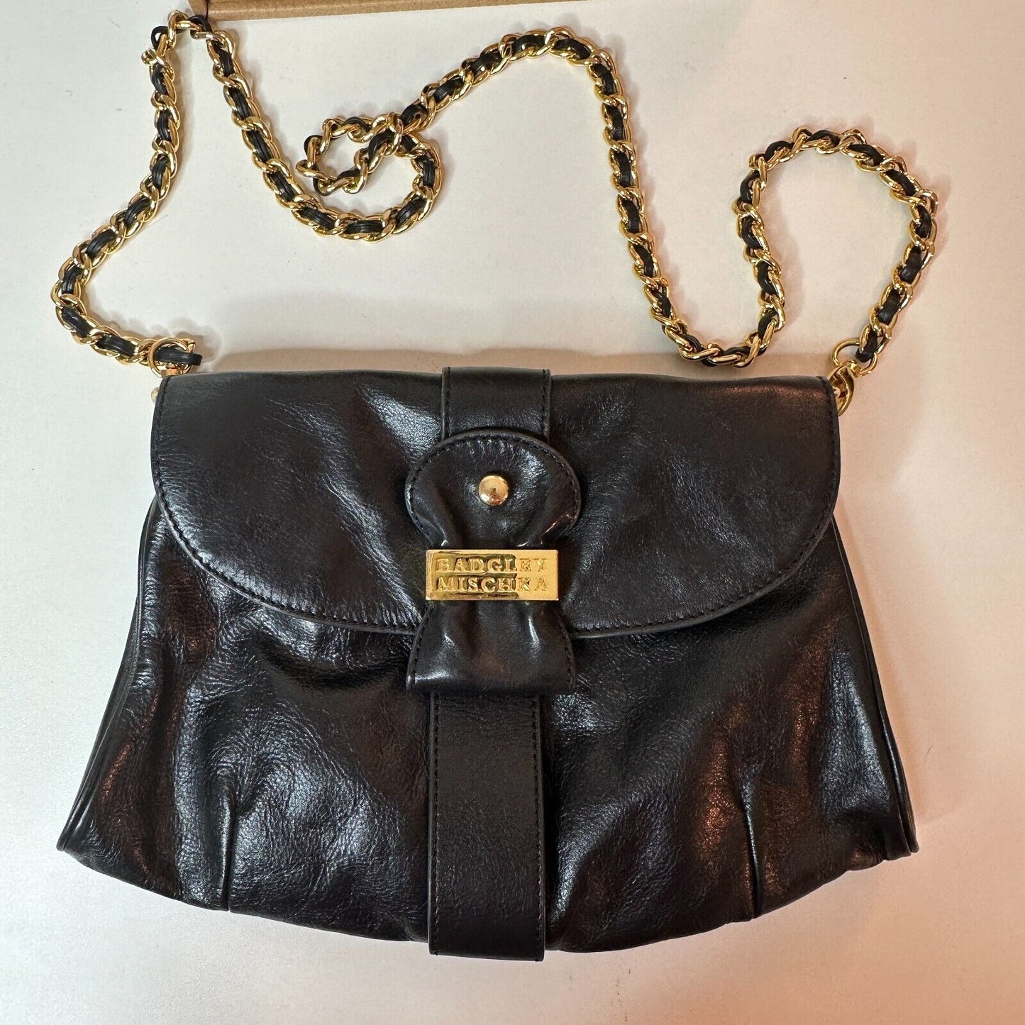 Badgley Mischka Black Leather Purse Detachable Chain Strap