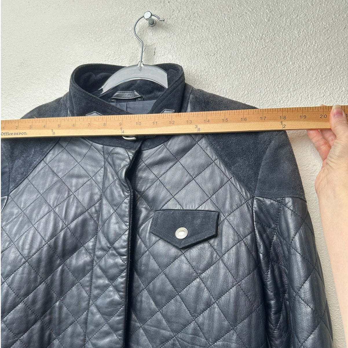 Coach Quilted Leather Jacket Black Women M Suede Trim