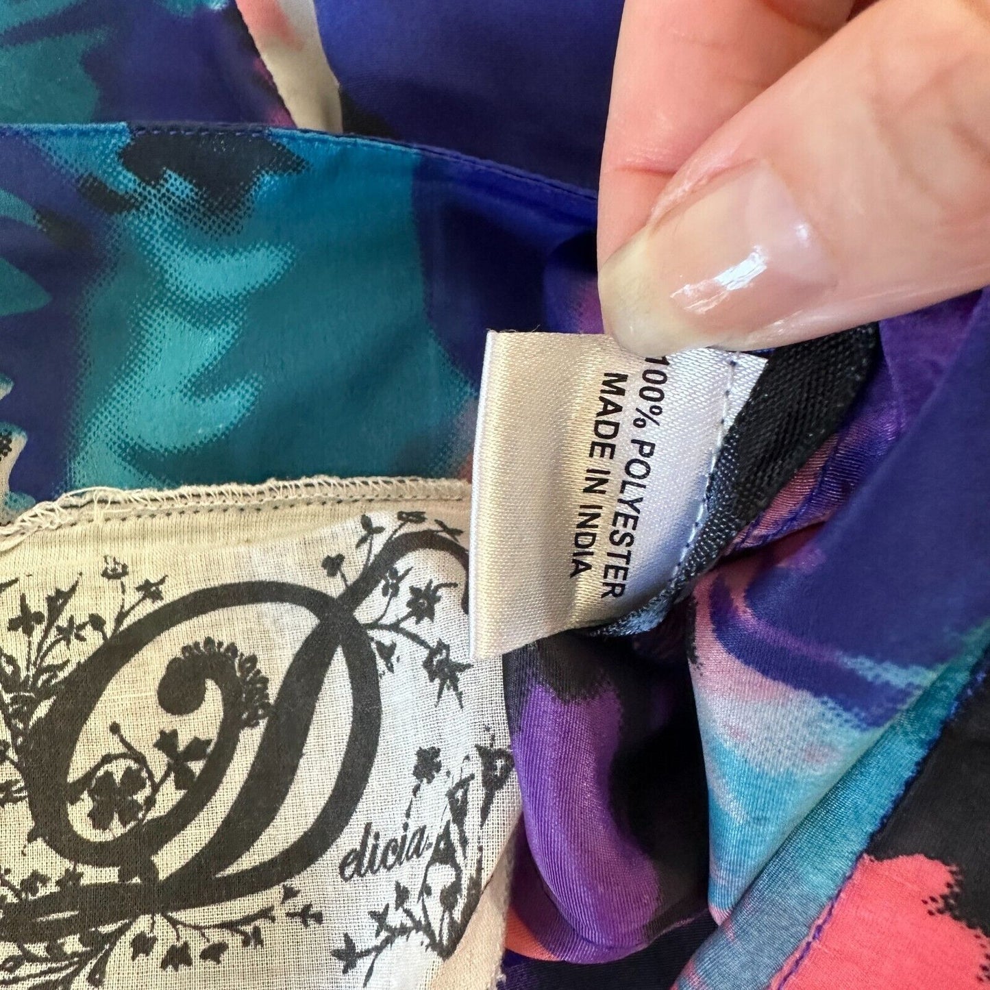 Delicia Satin Purple Pink Blue Geometric Light Side Tulip Zip Back Skirt S