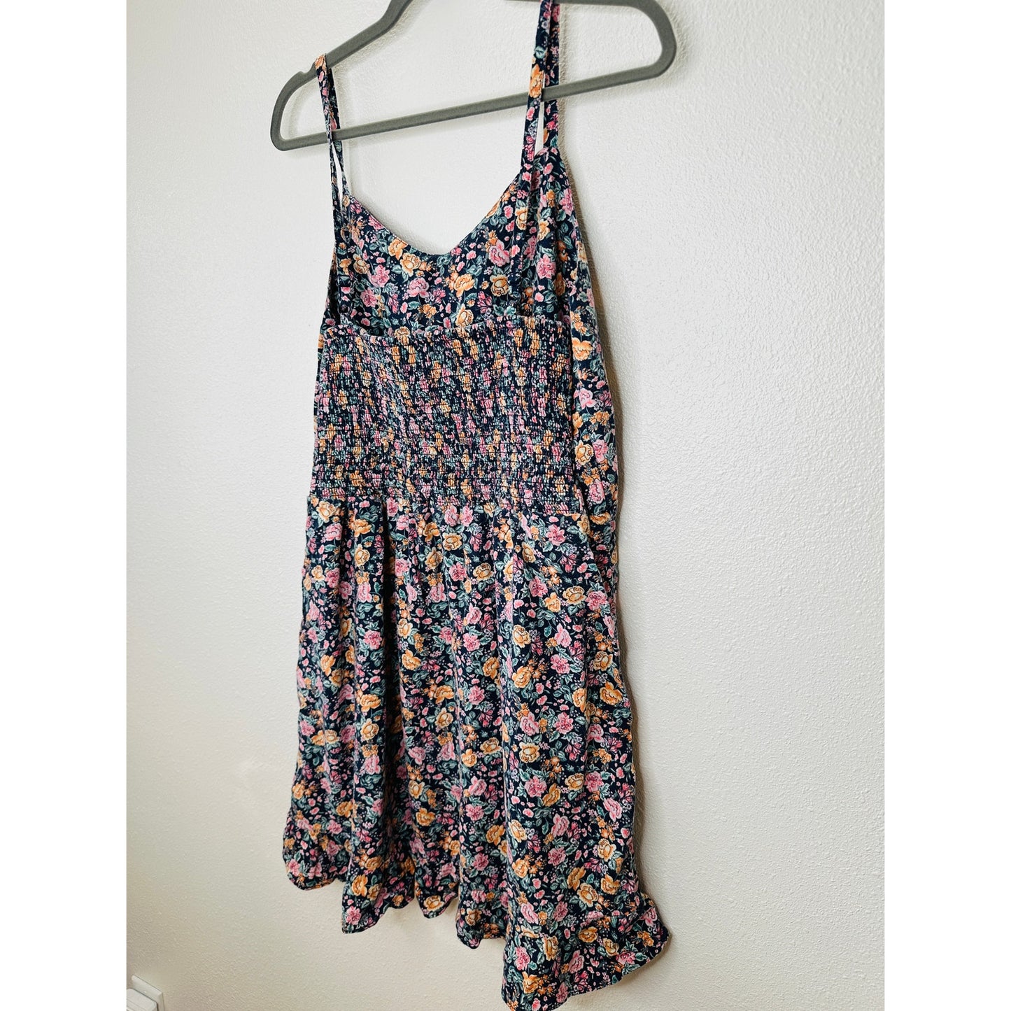 Old Navy Blue Multi Color Floral V-Neck Smocked Back Summer Dress XL