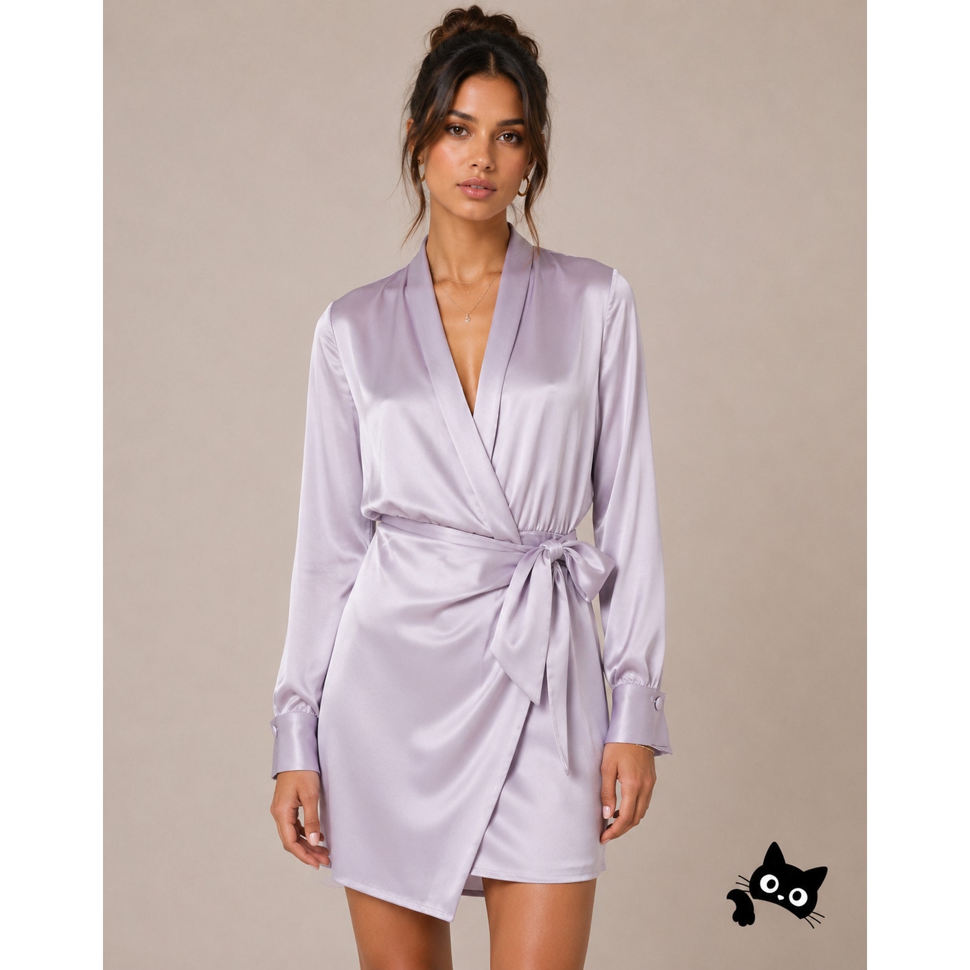 Nanushka Lilac Siwa Tech Satin Wrap Dress Asymmetrica V-Neck Concealed Snap S