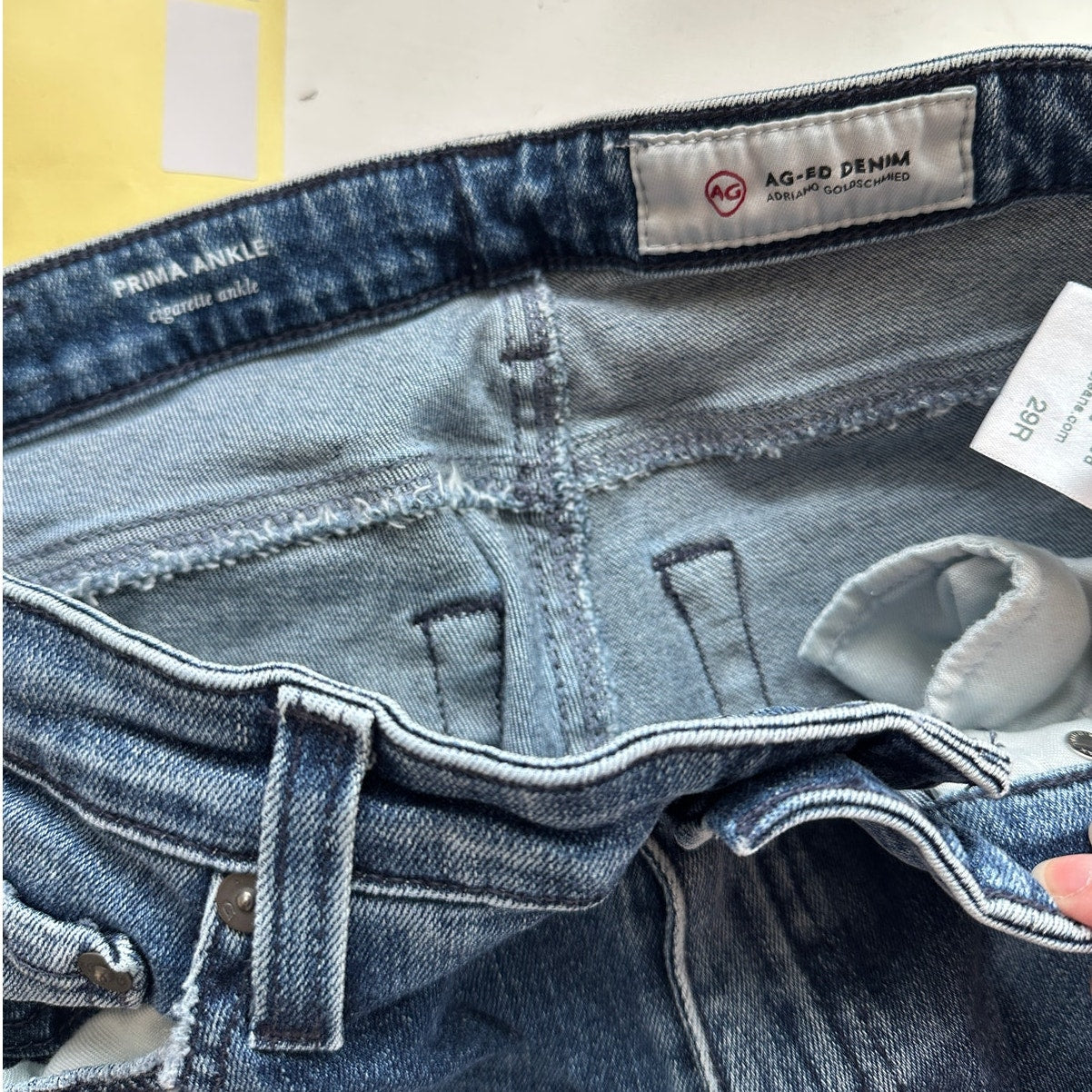 AG Medium Wash Whiskered Raw Hem Harper Essential Straight Leg Jeans 29R