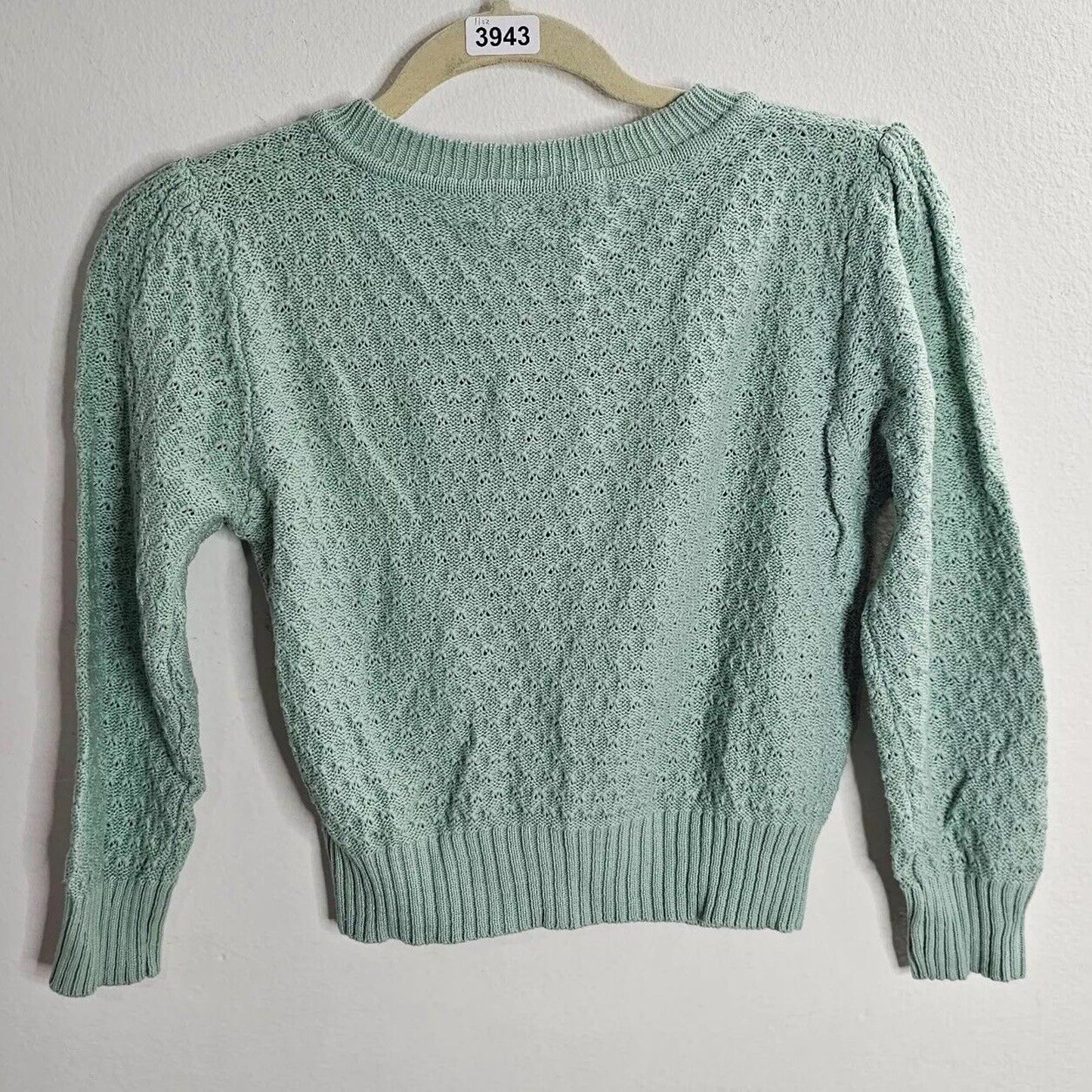 Ye Mak Mint Green Classic Casual Button Front Crew Neck Knit Crop Sweater Small