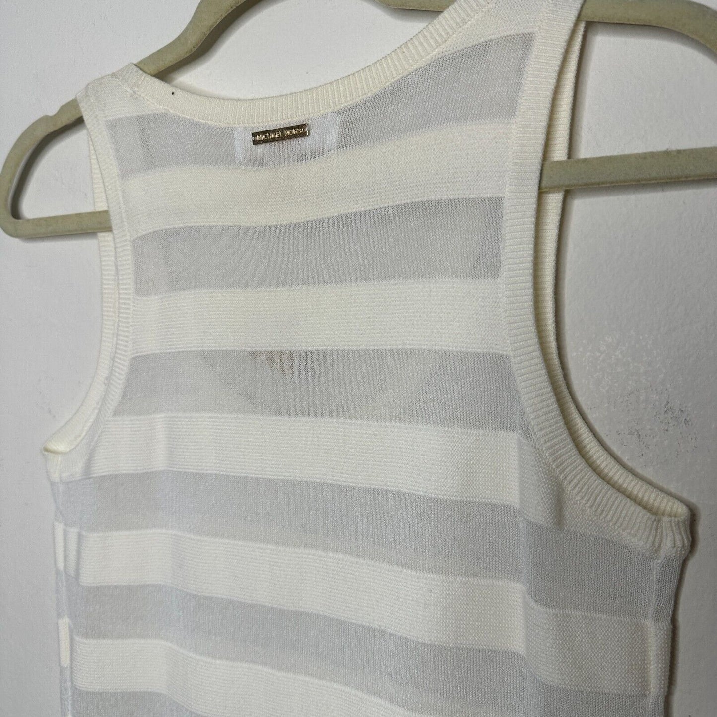 NWT Michael Kors Cream and Sheer Stripes Sleeveless Deep Scoop Neck Tank Top SM