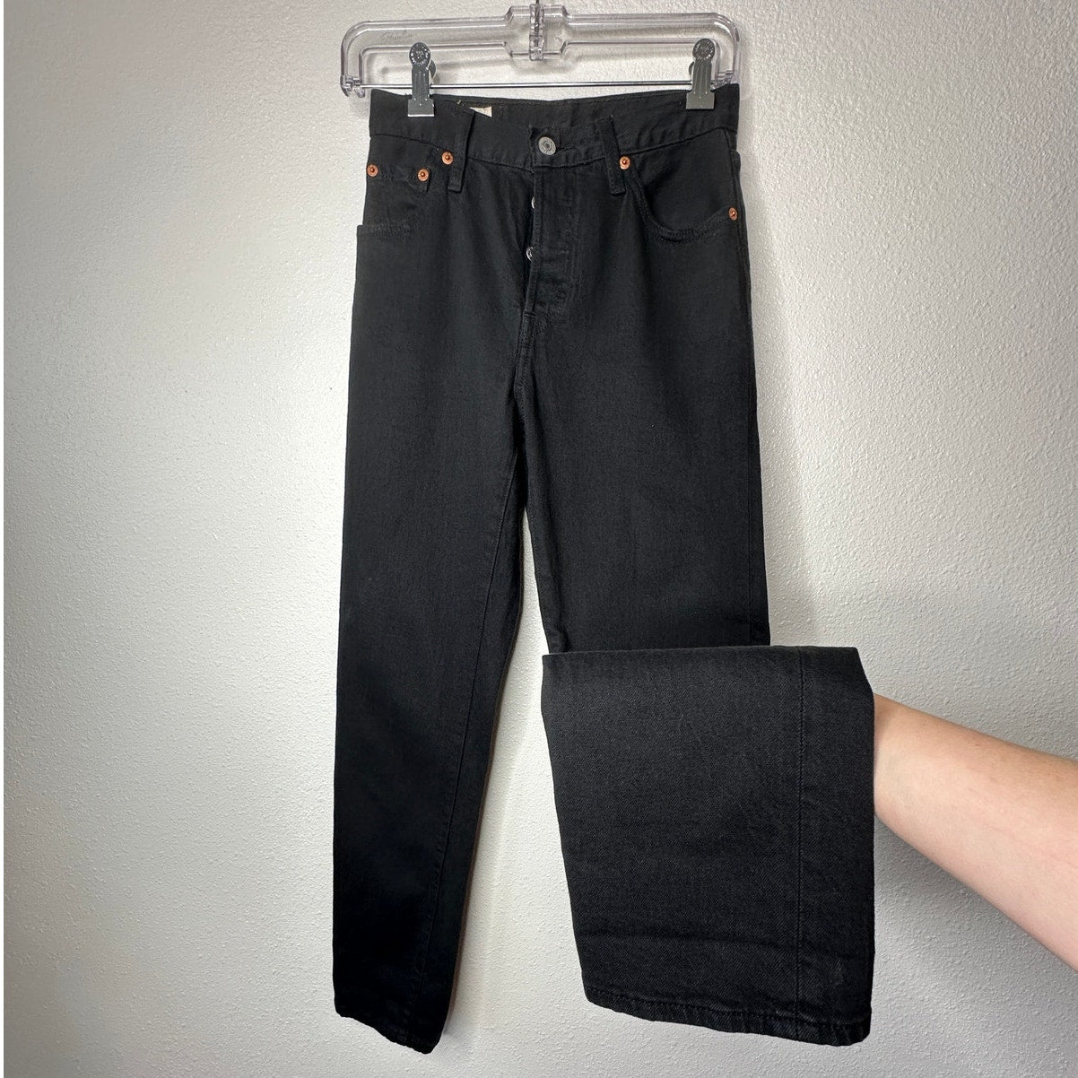 Levis 501 Original Fit Black Button Fly Straight Leg Jeans 23 x 28