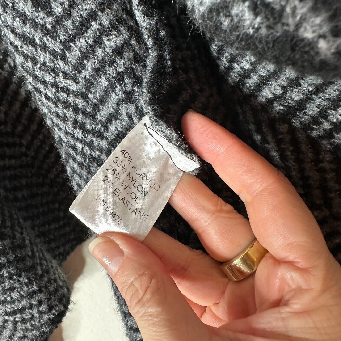 Cocogio Gray & Black Herringbone Waterfall Collar Cardigan Asymmetrical Hem L