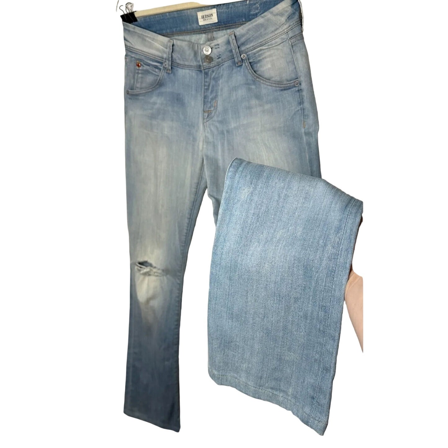 Hudson Double Button Light Blue Wash Jeans Low-Rise Boot Cut Flap Pockets 26