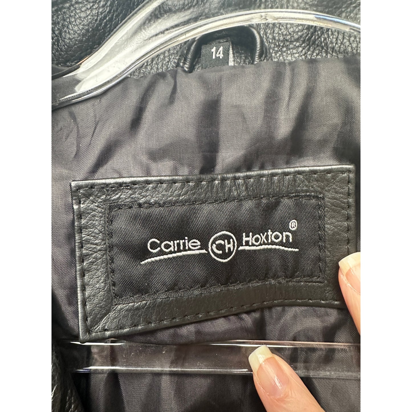 Carrie Hoxton Black Leather Moto Biker Jacket Women’s 14 Belted Zip