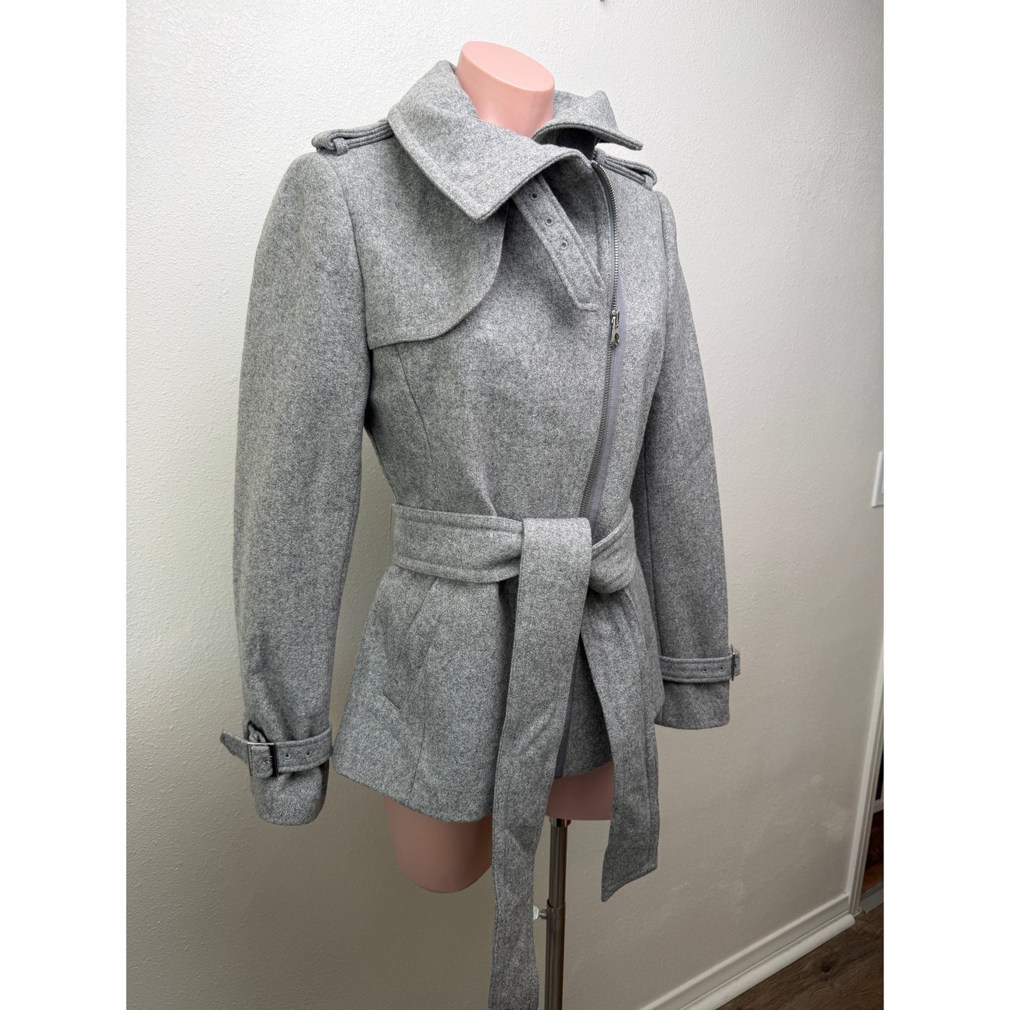 Ted Baker Gray Belted Zip Jacket Womens US 4 Heathered Coat