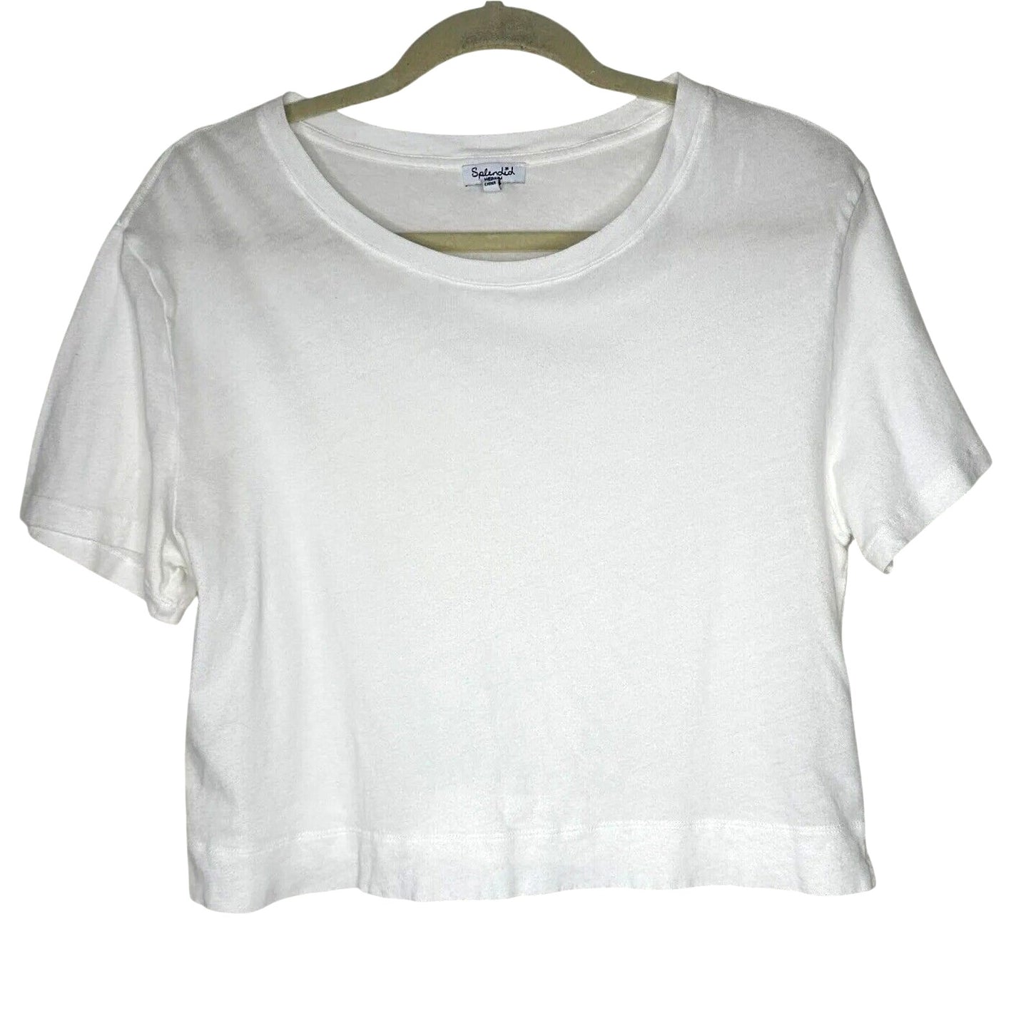 Splendid White 100% Cotton Short Sleeve Round Neck Boxy Wide Hem Crop Tee Medium
