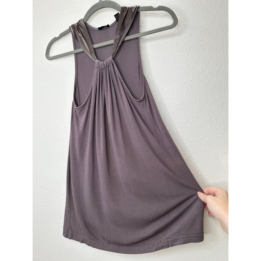 Esprit Gray Satin Strap Racer Front Flowy Tank Top